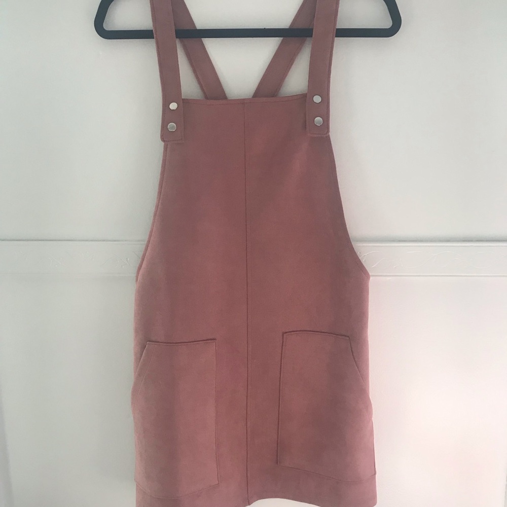 Pink Faux Suede Overall Dress